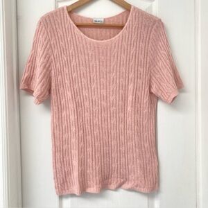 Pink Cable Knit Short Sleeve Sweater